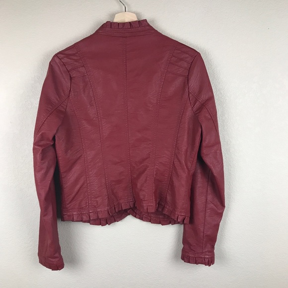 Jou Jou Faux Leather Moto Jacket in Burgandy/Red - Picture 6 of 7